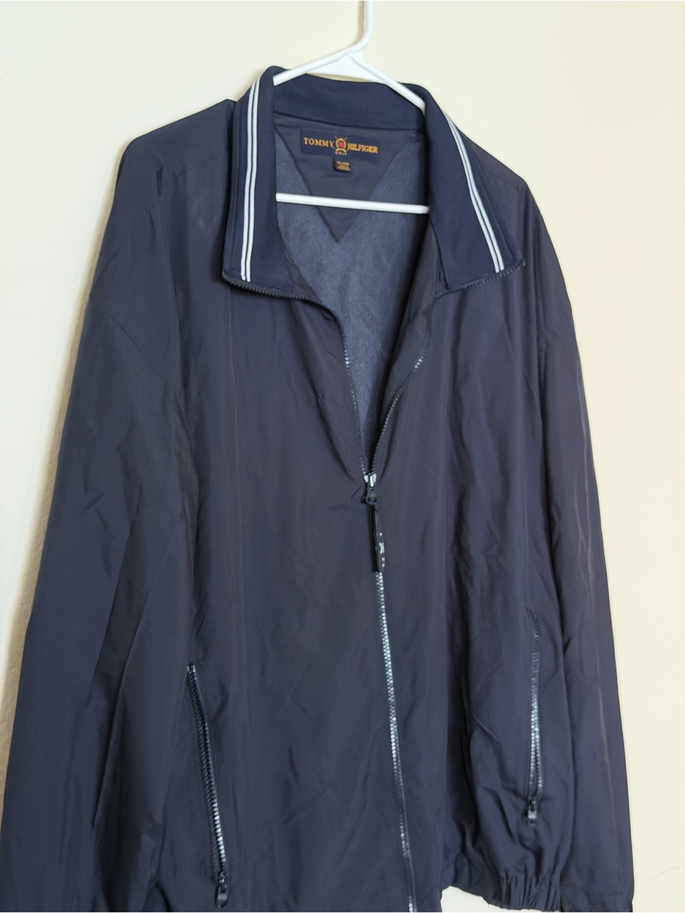 Tommy Hilfiger Navy Windbreaker Jacket with Contrast Stripe Collar